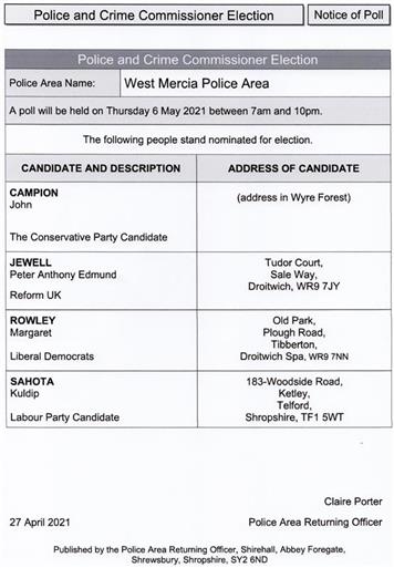  - Notice of Poll for Police and Crime Commissioner