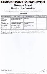 Statement of Persons Nominate for Shropshire Council